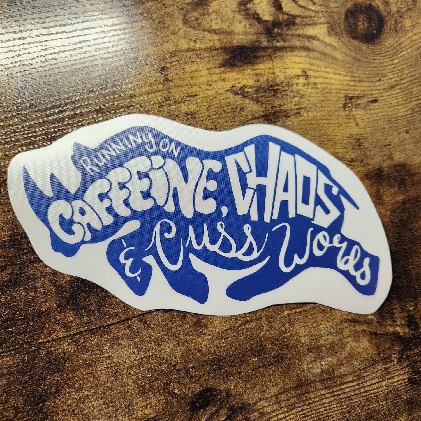 Running on Caffeine, Chaos and Cuss Words Rhino - Vinyl Decal (Made to Order)