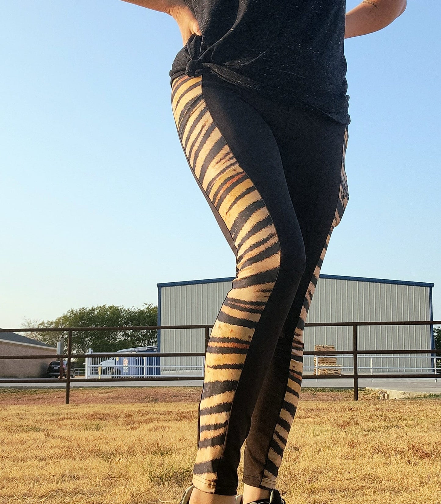 Leggings largos de cintura alta, color naranja y negro, con rayas de tigre de Sumatra (pedido anticipado)