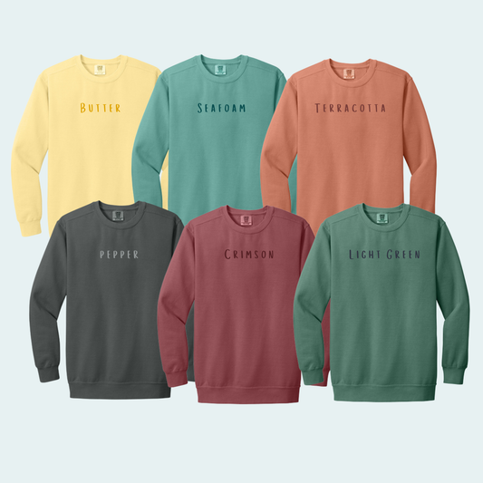 F-CAW-F Crow Embroidery on Comfort Color Crewneck