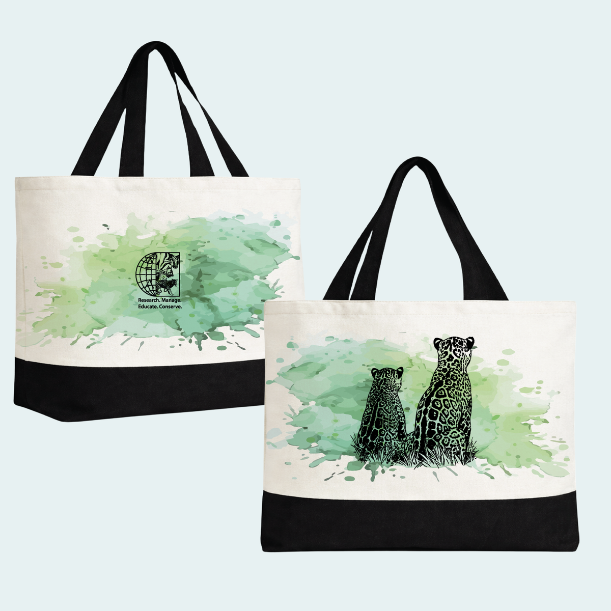 Two Jaguars -Fundraiser for Wild Cat Research and Management (Limited Edition for October) Large Tote Bag