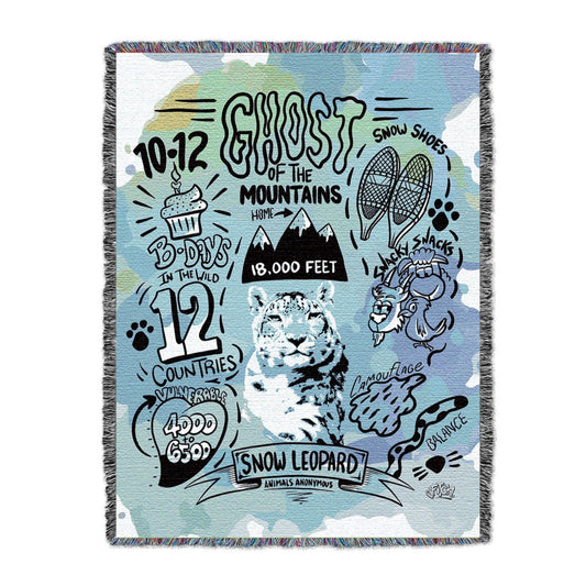 Snow Leopard Splatter with Hand Drawn Facts - Large Woven Blanket (Limited Run) (Pre Order)