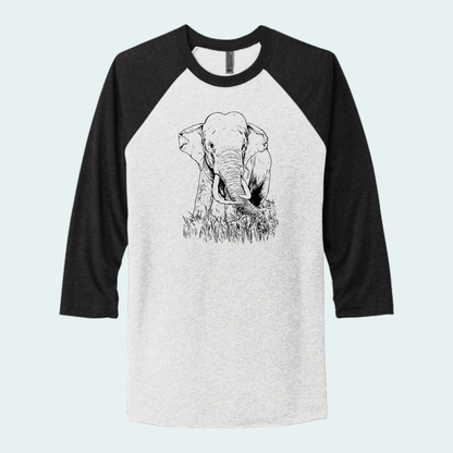 Asian Bull Elephant Fundraiser (Limited Edition for August) Unisex 3/4-Sleeve Raglan Tee
