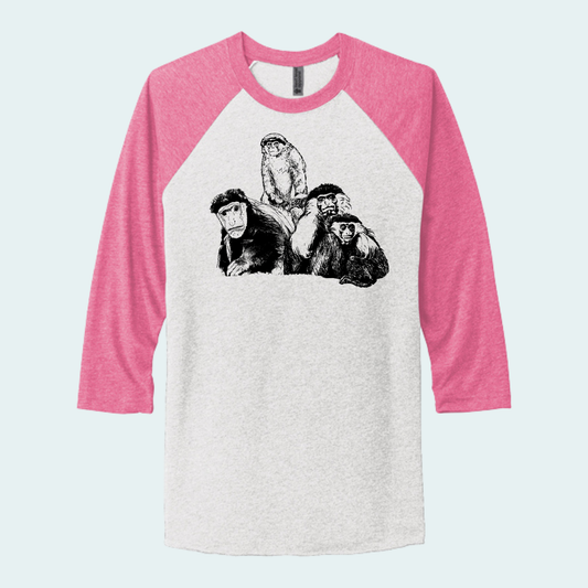 Colobus Mixed Species Fundraiser (Limited Edition for August) Unisex 3/4-Sleeve Raglan Tee