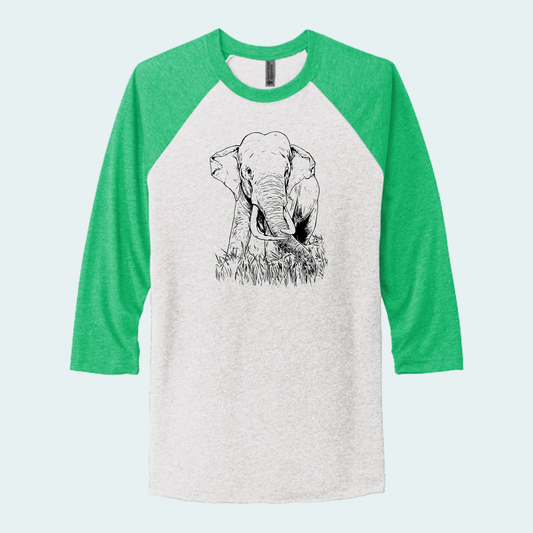 Asian Bull Elephant Fundraiser (Limited Edition for August) Unisex 3/4-Sleeve Raglan Tee