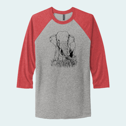 Asian Bull Elephant Fundraiser (Limited Edition for August) Unisex 3/4-Sleeve Raglan Tee