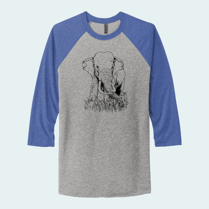 Asian Bull Elephant Fundraiser (Limited Edition for August) Unisex 3/4-Sleeve Raglan Tee
