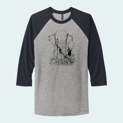 Asian Bull Elephant Fundraiser (Limited Edition for August) Unisex 3/4-Sleeve Raglan Tee