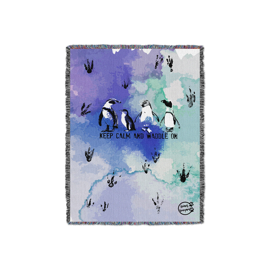 Penguins - Keep Calm and Waddle on with Foot Prints - Large Woven Blanket (Limited Run) (Pre Order)