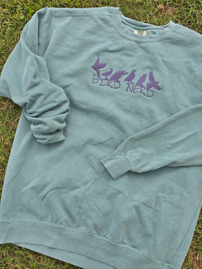 Bird Nerd Embroidery on Comfort Color Crewneck