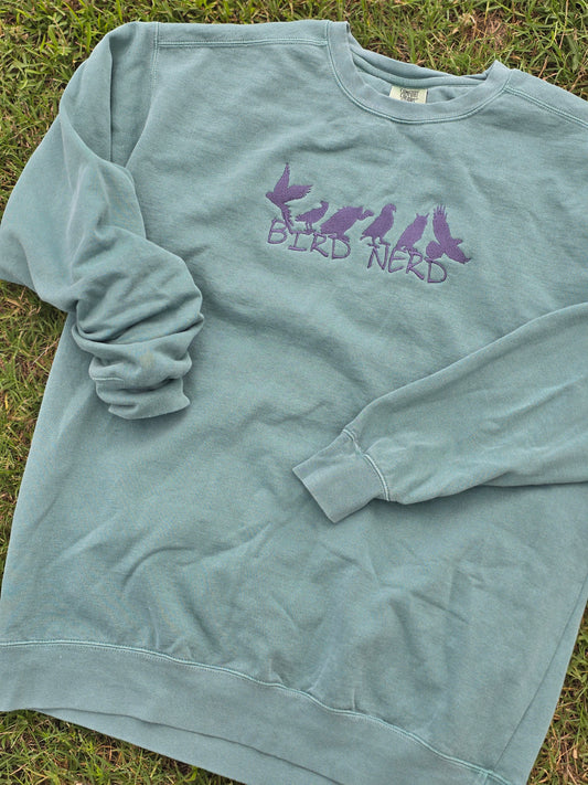 Bird Nerd Embroidery on Comfort Color Crewneck