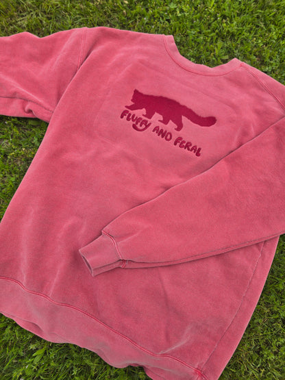 Fluffy and Feral - Red Panda Embroidery on Comfort Color Crewneck
