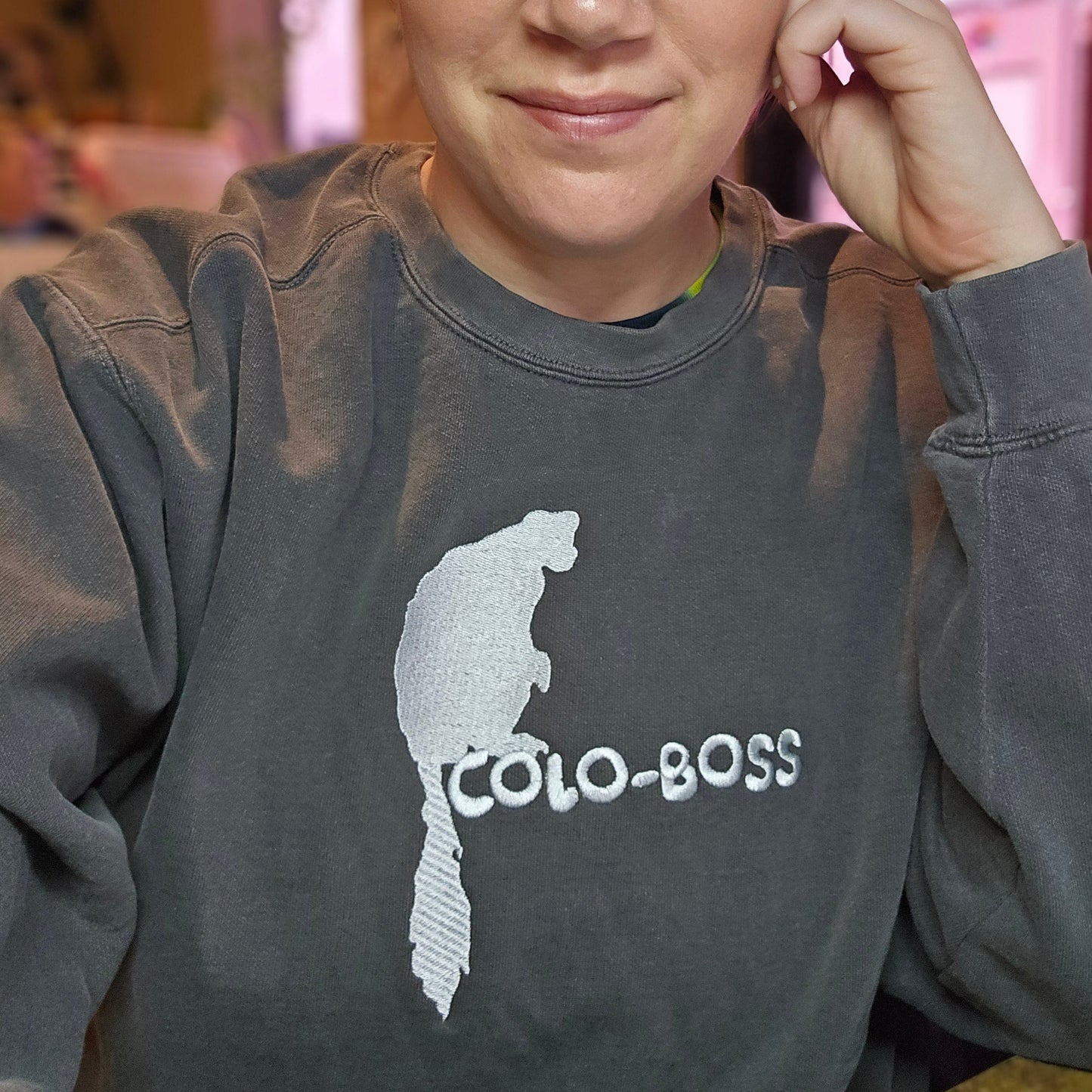 Colo-Boss Embroidery on Comfort Color Crewneck
