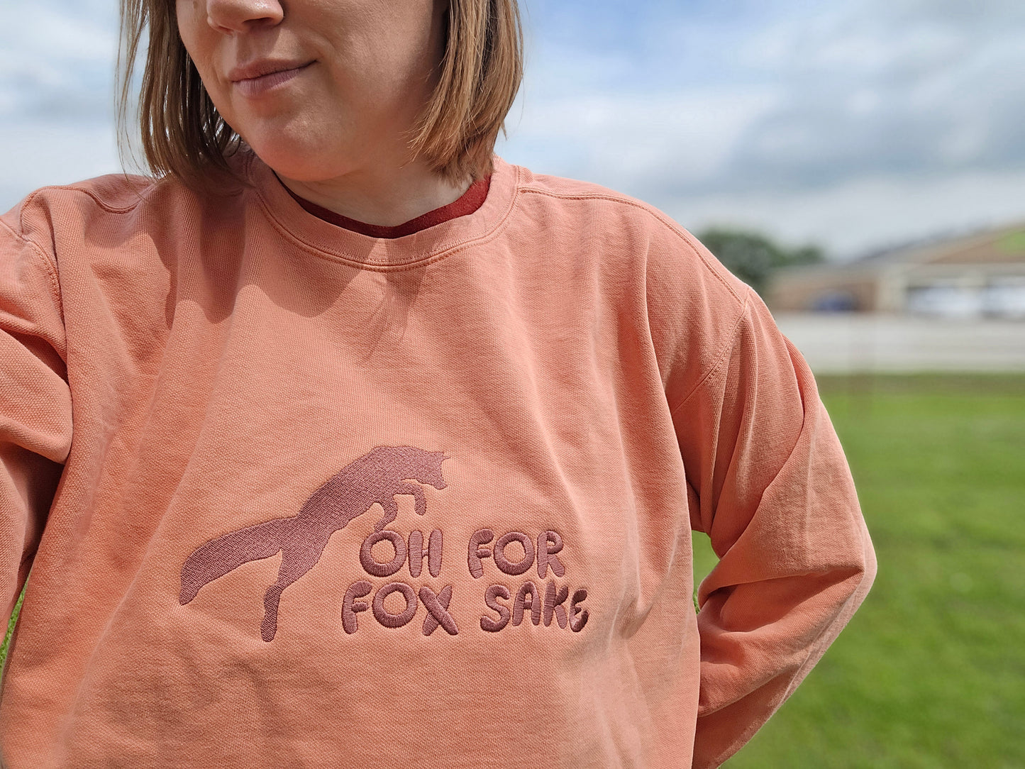 Oh for Fox Sake Embroidery on  Comfort Color Crewneck