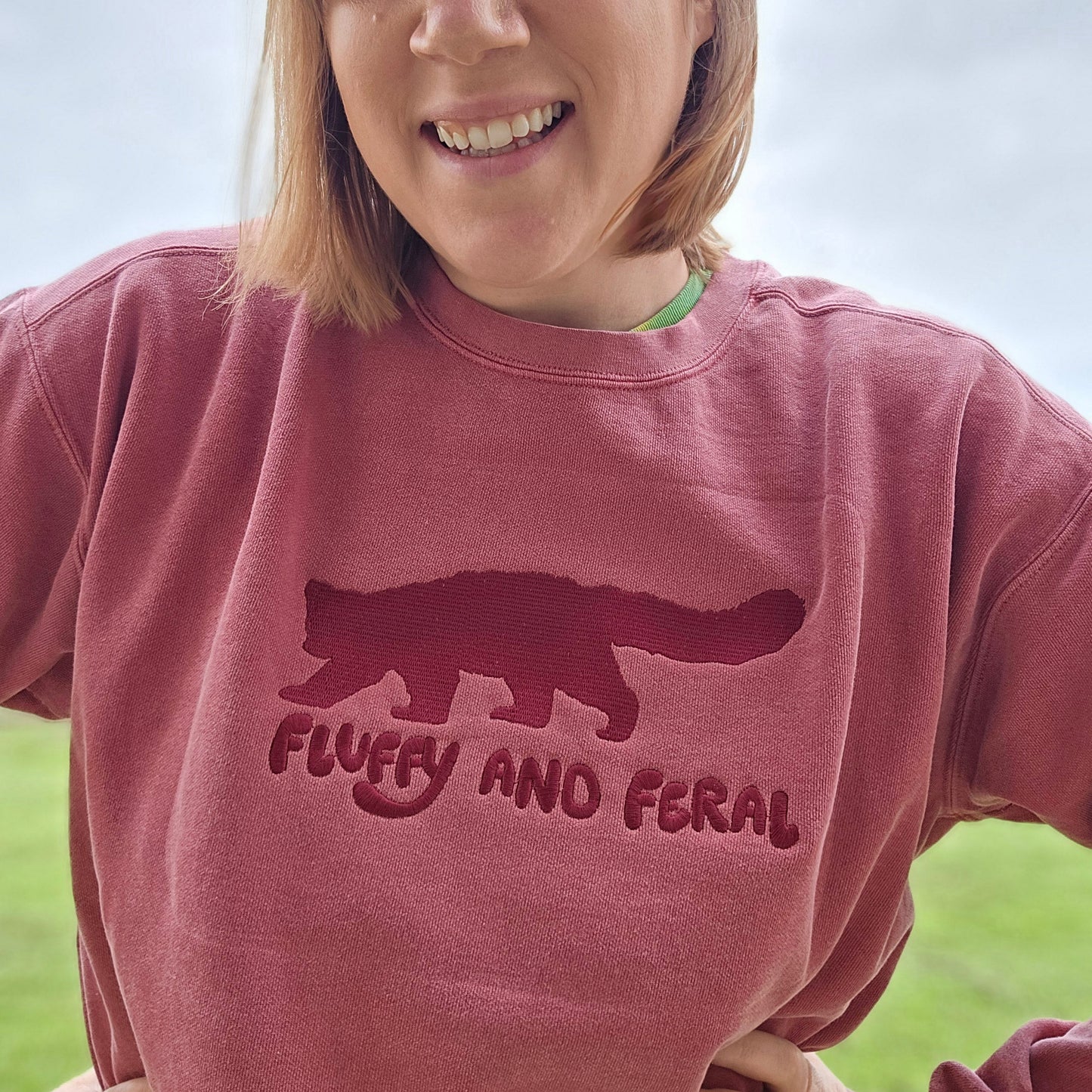 Fluffy and Feral - Red Panda Embroidery on Comfort Color Crewneck