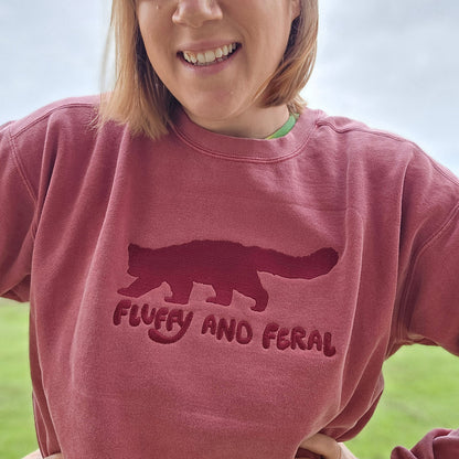 Fluffy and Feral - Red Panda Embroidery on Comfort Color Crewneck