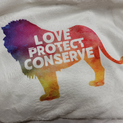 Lion Love Protect Conserve Watercolor - Ultra Plush Blanket - Marshmallow (Made to Order)