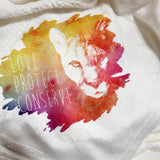 Love Protect Conserve Cougar Face Watercolor Background - Ultra Plush Blanket - Marshmallow (Made to Order)