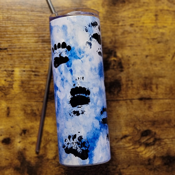 Vaso de fondo de acuarela azul de patas de oso (hecho a pedido)