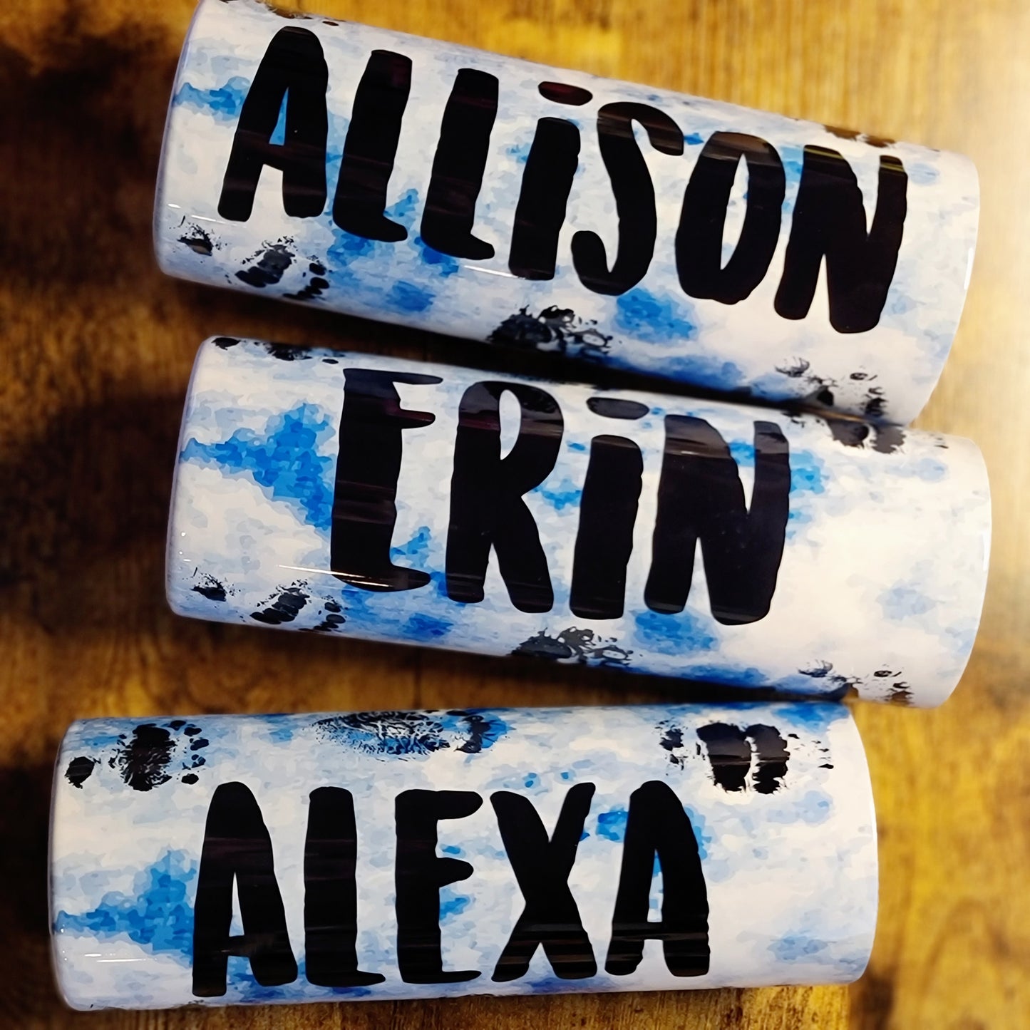 CUSTOM Name/Saying - Bear Paws Blue Watercolor Background Tumbler (Made to Order)