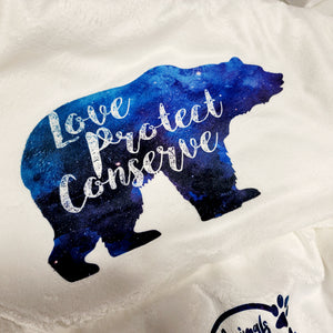 Love Protect Conserve Bear Galaxy Background - Ultra Plush Blanket - Marshmallow (Made to Order)