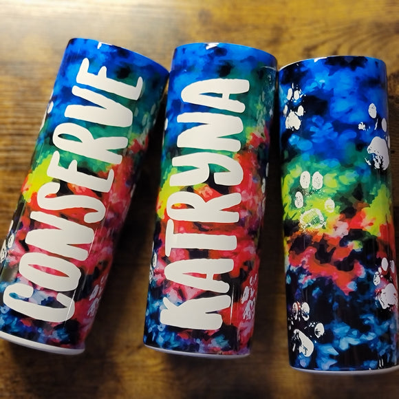 CUSTOM Name/Saying - Cat Paws Bright Rainbow Tumbler (Made to Order)