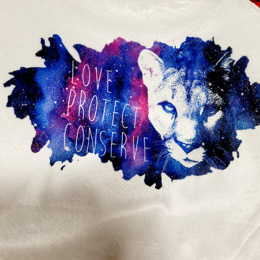 Love Protect Conserve Cougar Face Galaxy Background - Ultra Plush Blanket - Marshmallow (Made to Order)