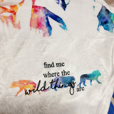 Heyena, Leopard, Lion - Wild things - Light Splatter Rainbow Background - Baby Blanket - White (Made to Order)