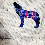 Wolf Love Protect Conserve Galaxy Background - Textured Plush Blanket - Navy (Made to Order)