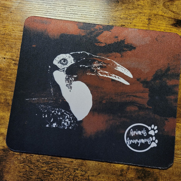 Ground Hornbill - Black Dark Red Mousepad (Made to Order)