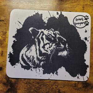 Tiger Face - Black and White Splatter Mousepad (Made to Order)