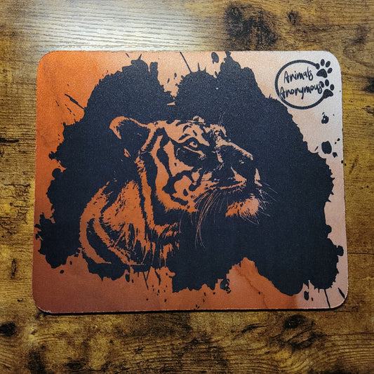 Cara de tigre - Naranja con alfombrilla de ratón con salpicaduras negras (hecha a pedido)