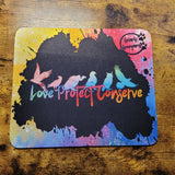 Birds Love Protect Conserve - Black Rainbow Mousepad (Made to Order)