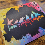 Birds Love Protect Conserve - Alfombrilla de ratón arco iris negro (hecha a pedido)