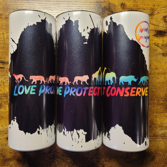 Love Protect Conserve Mixed Species - Black Splatter Tumbler (Made to Order)
