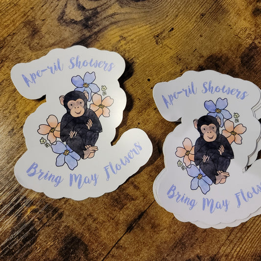 Chimp - Ape-ril showers bring may flowers - Sticker