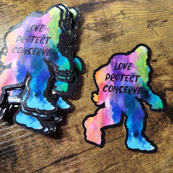 Rainbow Sassquatch - Amor Proteger Conservar - Pegatina 