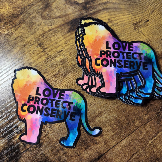 Rainbow Lion - Love Protect Conserve - Sticker