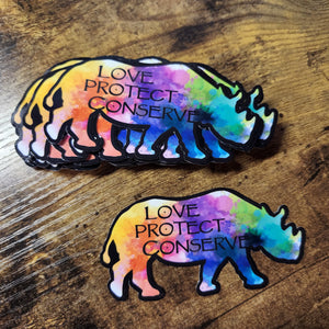 Rainbow Rhino - Love Protect Conservar - Pegatina 