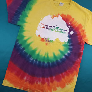 Mixed Species - Love Protect Conserve on Tie Dye Tee
