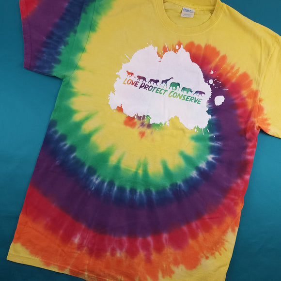 Mixed Species - Love Protect Conserve on Tie Dye Tee