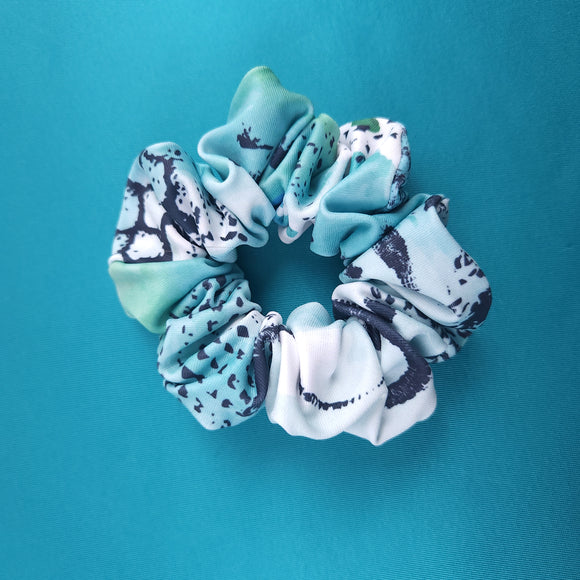 Reptile Prints Green/Blue Watercolor Scrunchie