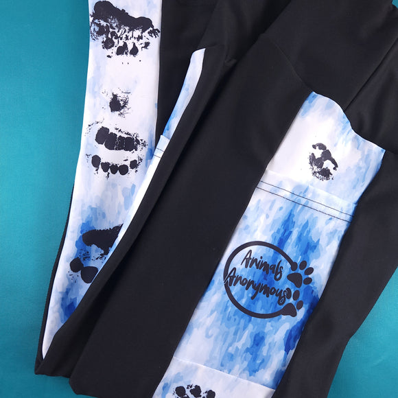 Bear Paw Blue Watercolor and Black High Waisted Capri Leggings (Pre Order)