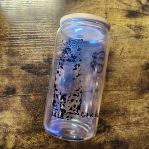Snow Leopard on Iridescent Blue - Glass Cup (Made to order)