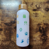 Rainbow Paw Prints on White Frosted Water Bottle