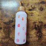 Rainbow Paw Prints on White Frosted Water Bottle