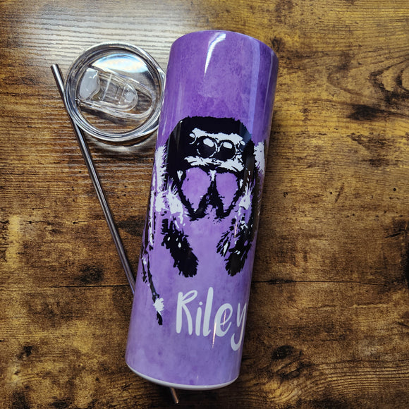 CUSTOM Name/Saying - Jumping Spider - Purple Watercolor Tumbler (Made to Order)