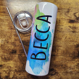 CUSTOM Name/Saying - Serval - Find Me Quote - Rainbow Watercolor Tumbler (Made to Order)