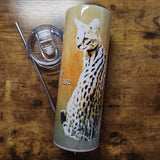 Serval - wild thing saying - Tan Watercolor Tumbler (Made to Order)