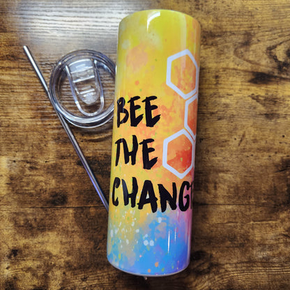 Bee the change colorful speckled rainbow Tumbler (Made to Order)