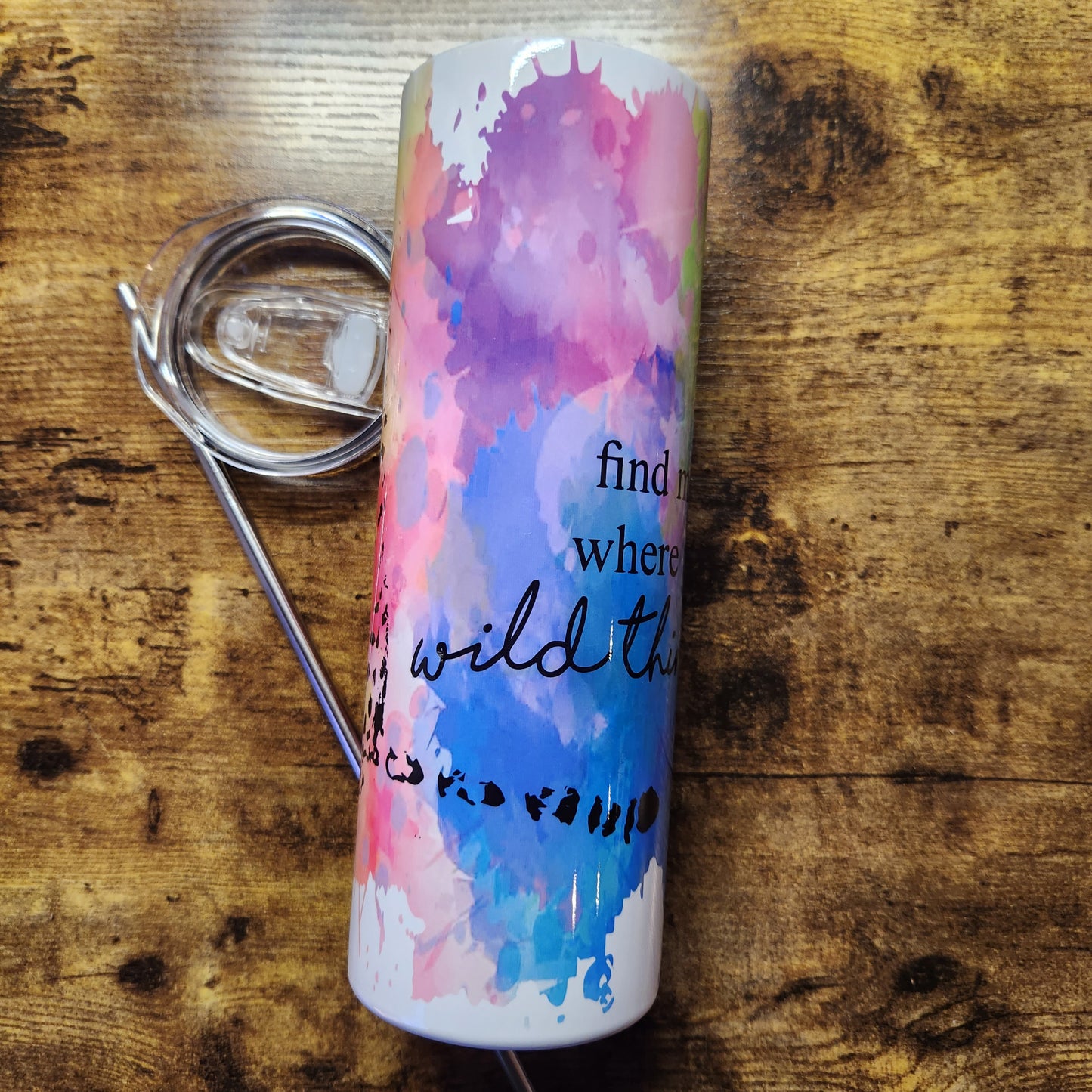 Snow Leopard Find me Quote Rainbow Watercolor Tumbler (Made to Order)